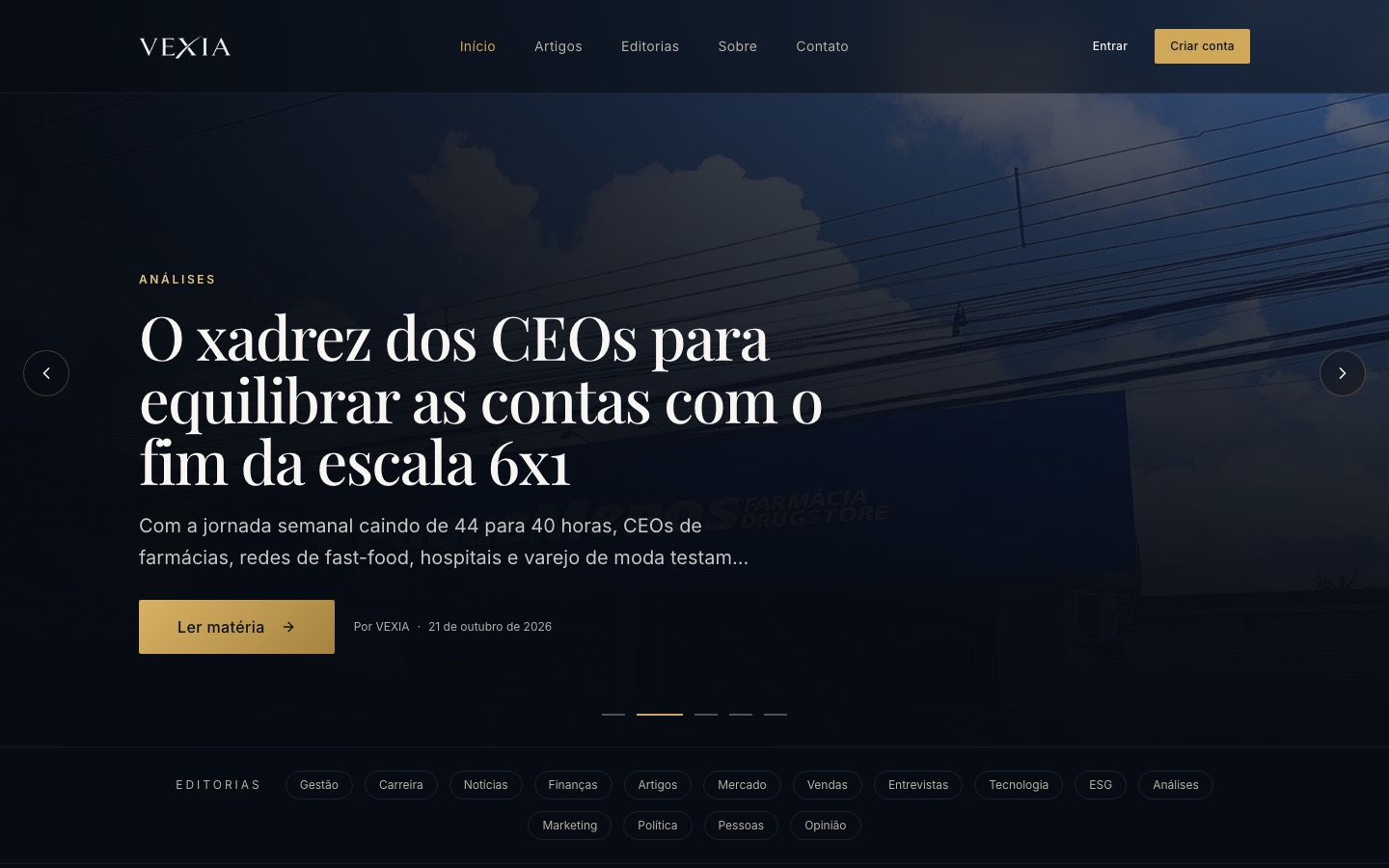 Site Vexia no computador